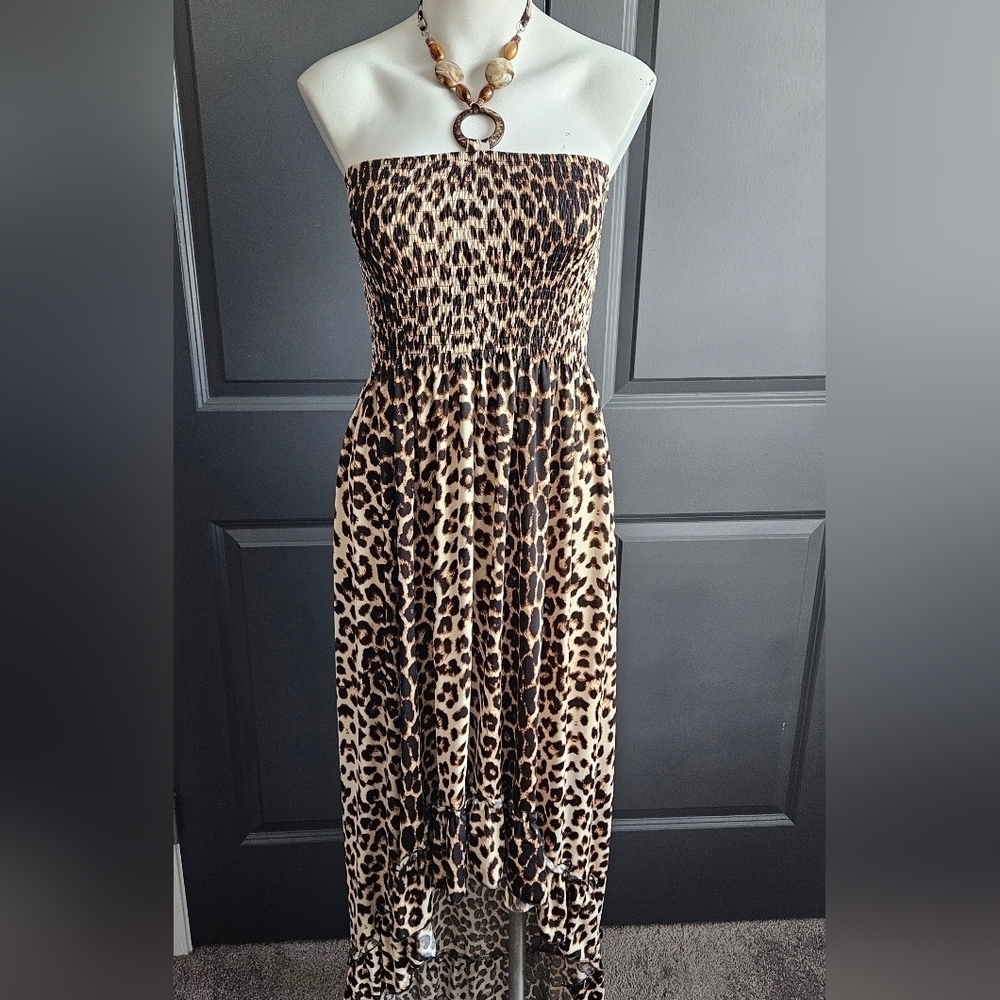 Magic Strapless Leopard Print Maxi Dress - Brown and Black